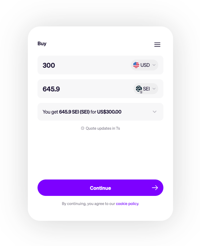 MoonPay allows users to buy SEI with a card